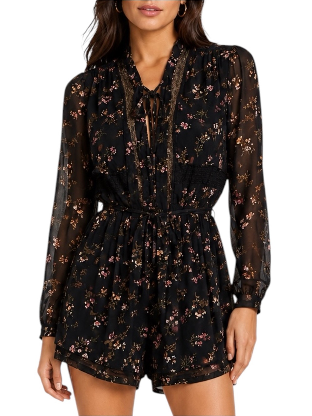 ZIMMERMANN Radiate Floral Black Lace Romper Small